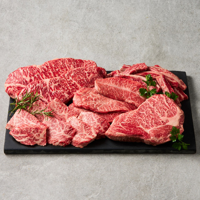 마장동 1++ 9번 투뿔 한우 모듬 세트 600g 꽃등심 차돌박이 갈비살, 1세트