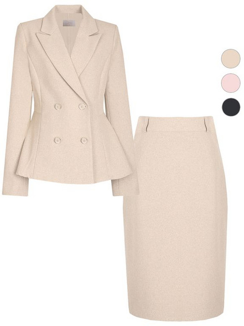 비비드시크릿가너 SET 여성 페플럼미니멀 봄가을 정장 자켓+스커트 세트