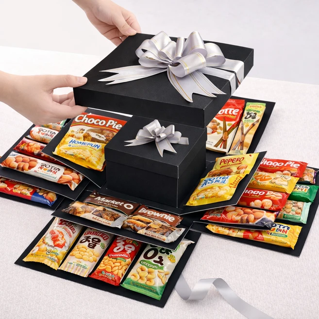 스마일파티 5단 겹겹이 서프라이즈 선물 용돈 이벤트 박스 상자, 1개, 블랙 - 쿠팡