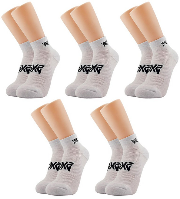PXG 로고 단목 기능성 메쉬 골프 양말, 5개, 화이트