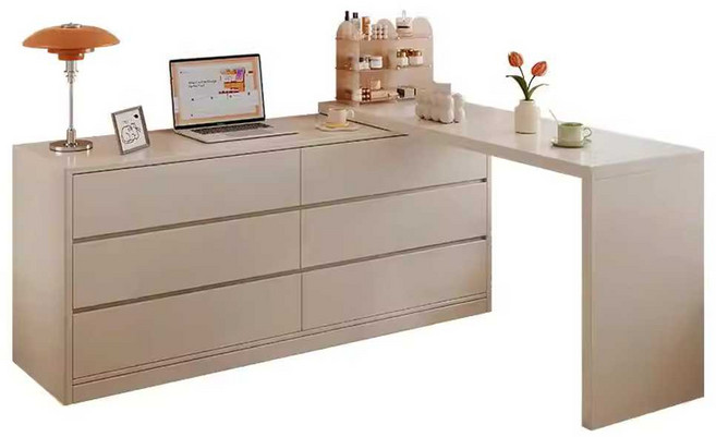 코너 ㄱ자 책상 서랍장 테이블 세트 화이트 화장대 확장형 0.8m 책상+0.8m 3단 서랍장 화이트