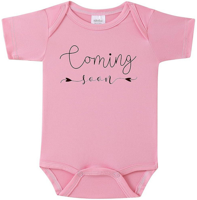 BIBIBLISSBABY Baby Coming Soon 임신 발표 유아용 바디수트 조부모를 위한 새로운 선물 Taro 0-3개월 227901, Sweet Pink
