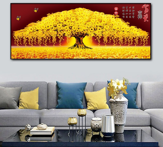 심스타 실십자수 황금 금전수 대형 돈나무 도안 패키지 세트, 3가닥자수 150x65cm, 1개