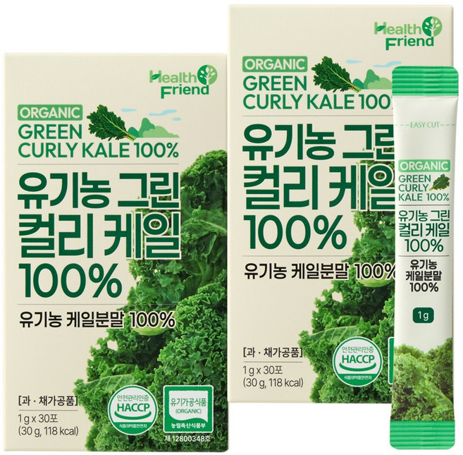 헬스프랜드 유기농 그린 컬리케일 100% 30포 동결건조 곱슬케일 분말, 2개, 30회분