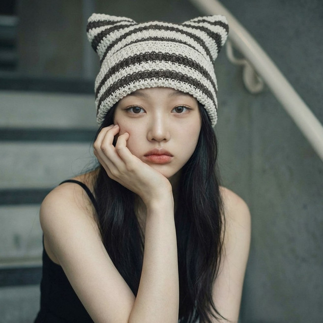 고양이 귀 비니 니트모자 여름비니 러블리 시원한 귀여운 항암 숏비니