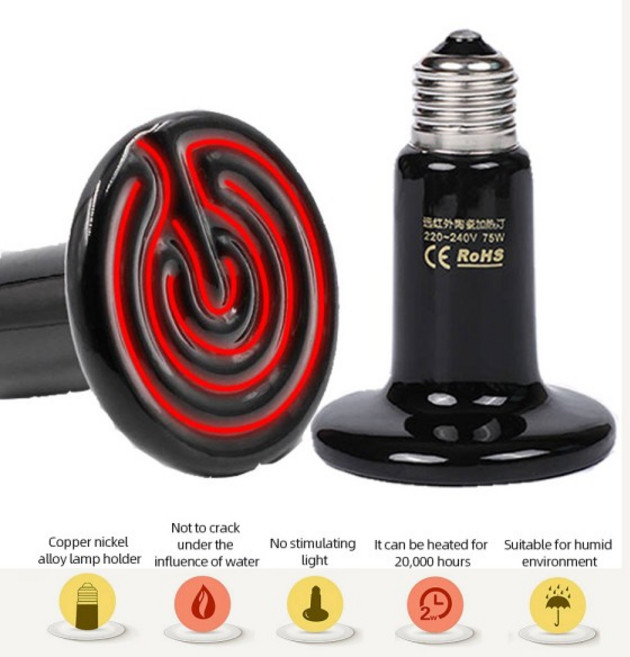 25W 50W 75W 100W 150W 200W 원적외선 애완 동물 난방 램프 세라믹 110V 220V 파충류 거북이 Brooder 전구 열 방출기, [12] 220V  200W, 1개, 220V 200W