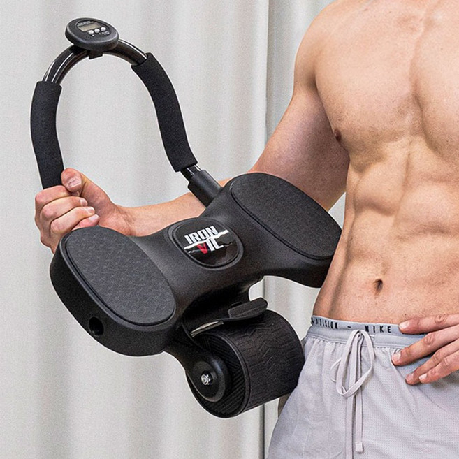 아이언빅 플랭크 ab 슬라이드 휠 롤아웃 코어 허리 뱃살 복근 운동기구 더블, 블랙, 2휠 더블