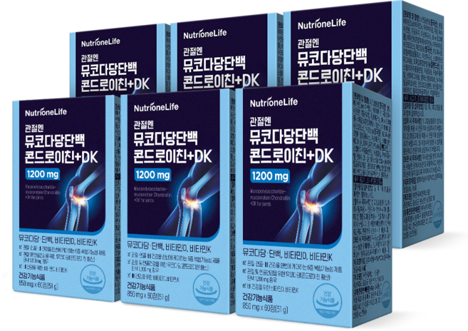 [무료배송/오늘출발] 뉴트리원 관절엔 뮤코다당단백 콘드로이친 플러스DK 1200mg 비타민D 비타민K 관절 연골 뼈 트리플 케어, 60정, 6개