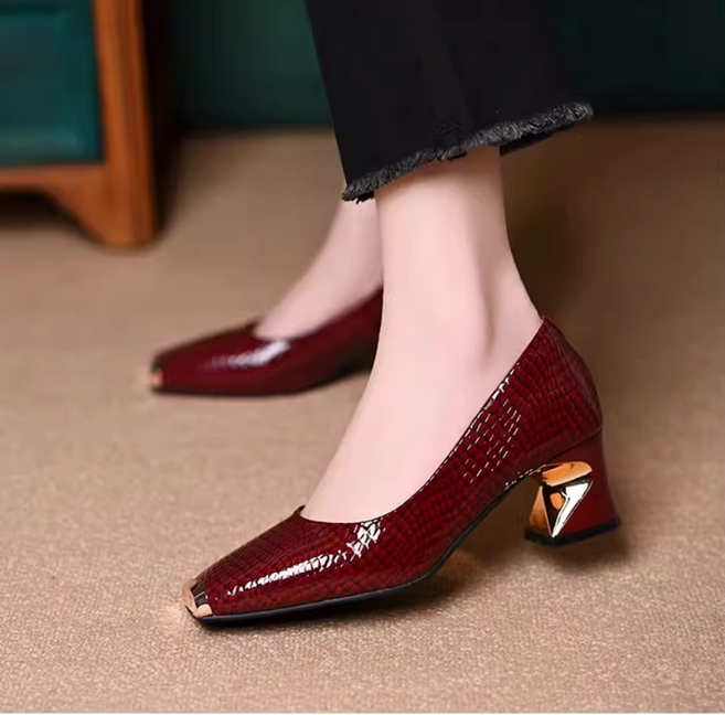 쌍천 여성용 슈즈 봄 여름 가을 발편한 가벼운 통굽 효도 광택 로퍼 5cm A26031705