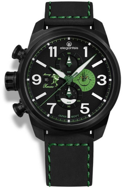 愛樂時 elegantsis ELJT48MQS-OG01LC 綠聖誕特別限定款 黑綠 46mm 手錶, 詳見包裝