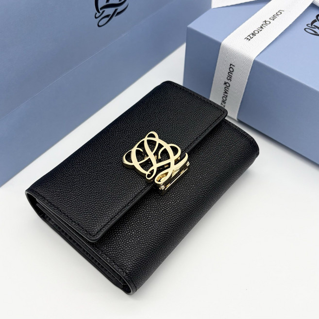 루이까또즈 여성 금장로고 잠금 소가죽 3단 반지갑 2컬러 (리본선물포장)