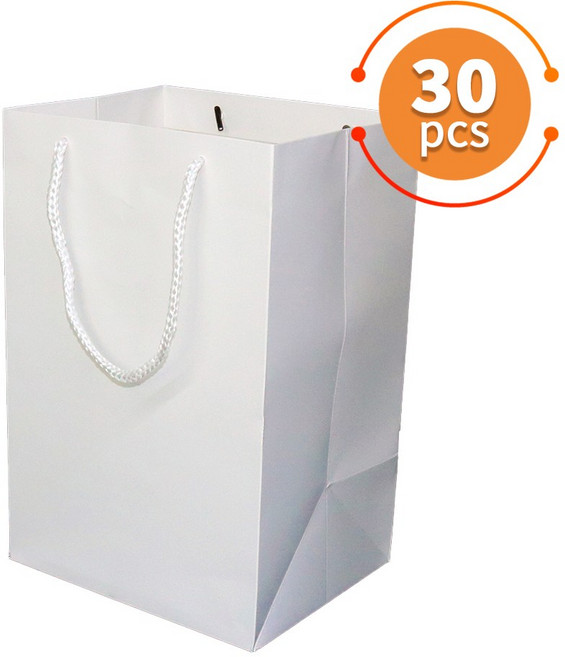 두껍고 질긴 고급 종이쇼핑백 선물용 종이가방 무지 종이백 도시락 포장 쇼핑백 답례품 케이크 가방 30매, 화이트