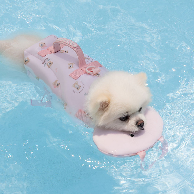 베일리펫 강아지 네오프렌 수영복 물놀이 턱받이 테디 구명조끼, 1개, 핑크