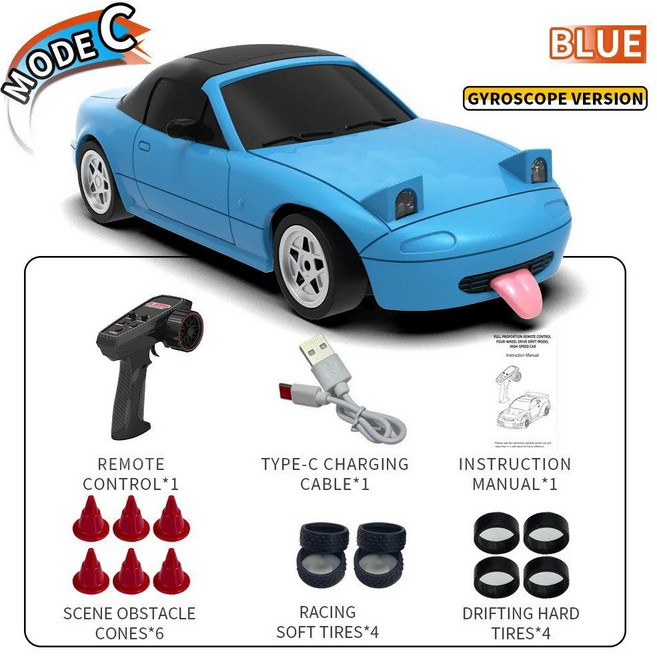 C8827 자이로스코프가 장착된 RC카 1 43 풀 프로포션 4WD 원격 조종 자동차 드리프트 시뮬레이션 모델 장난감 선물, Blue Gyroscope