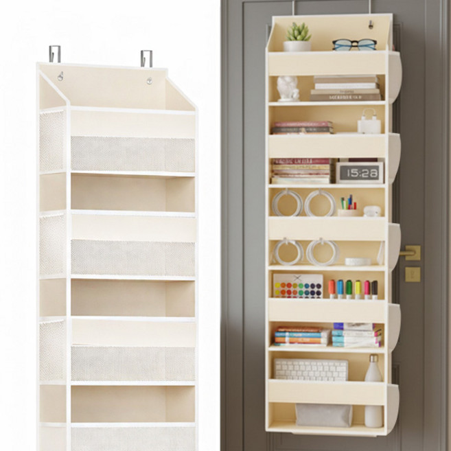 오프앤홈 문걸이 5단 포켓 다용도 수납함 정리함, 베이지, 1개