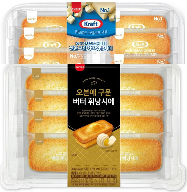 삼립 진한 크림치즈 휘낭시에 360g(8개입) + 오븐에구운 버터 휘낭시에 360g(8개입), 720g, 1세트