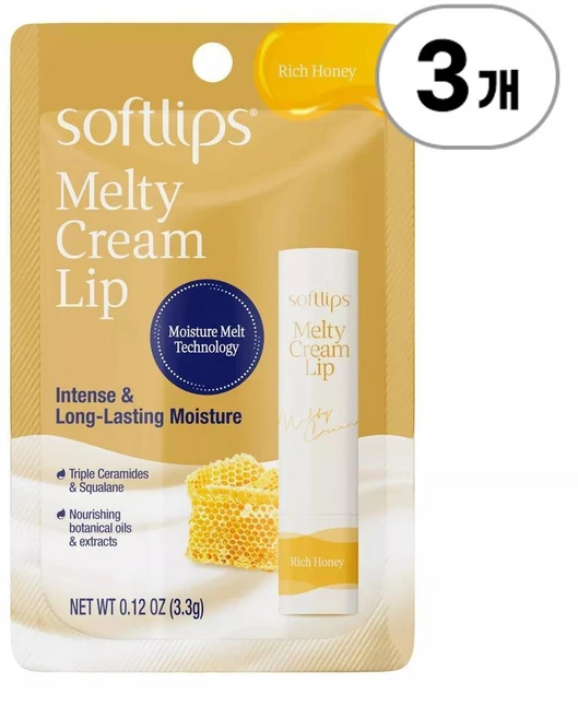 소프트립스 멜티 크림 립밤 리치 허니 Softlips Melty Cream Lip Balm Rich Honey 3g, 3개 - 쿠팡