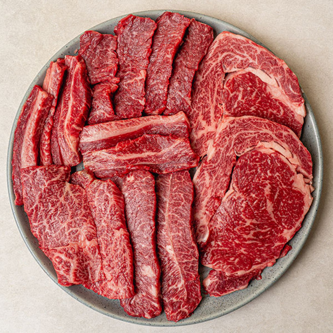 [우직한우]1++등급 한우 구이용 꽃등심 갈비살 특수모듬세트 등심300g+차돌박이300g, 1세트, 600g