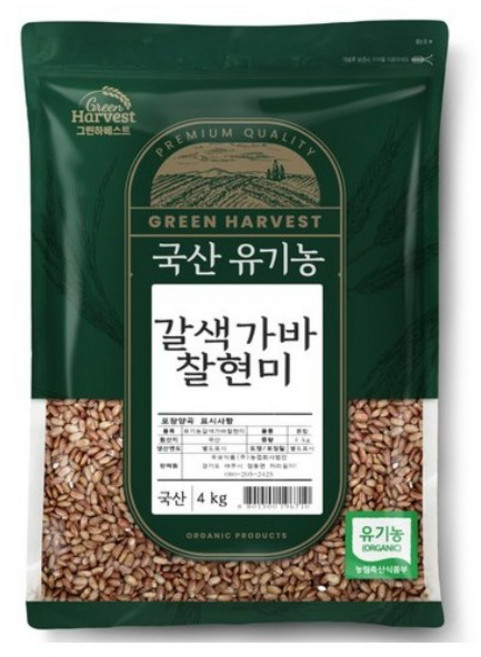 그린하베스트 국산 유기농 갈색가바 찰현미, 4kg, 1개