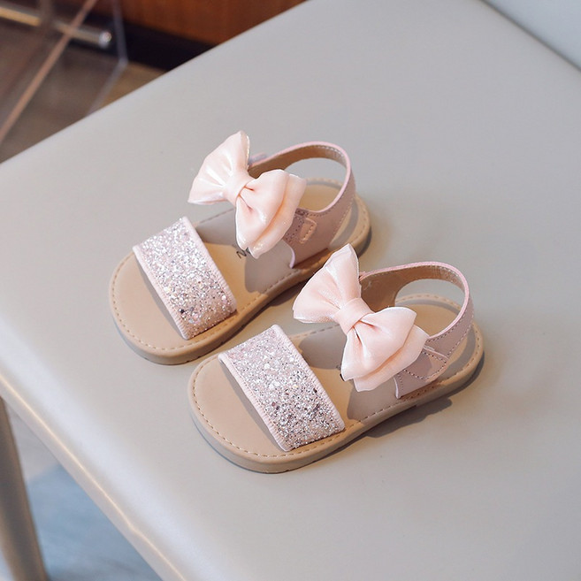 Annie 女童亮片蝴蝶結公主涼鞋，韓版休閒童鞋，適合女孩舞蹈演出