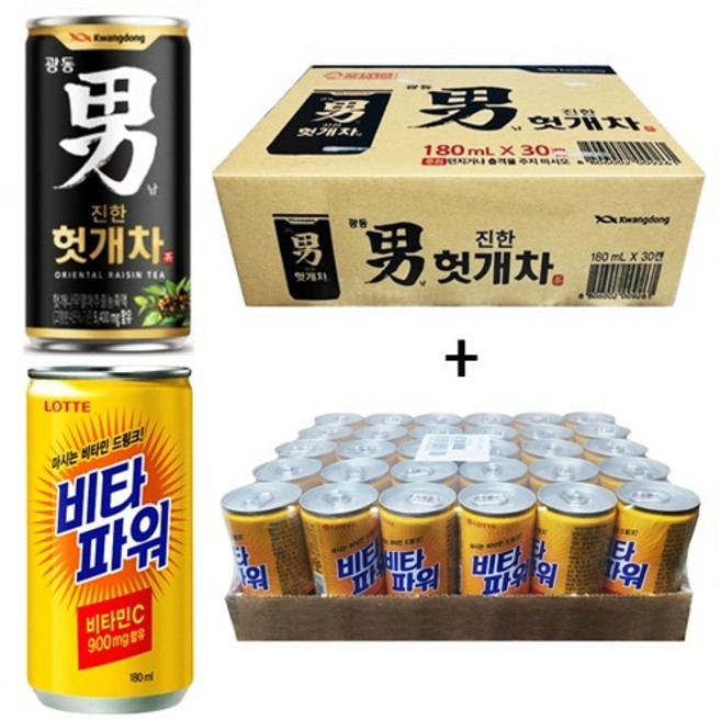 광동 힘찬하루 헛개차 180ml(30캔) + 비타파워 180ml(30캔), 60개, 180ml