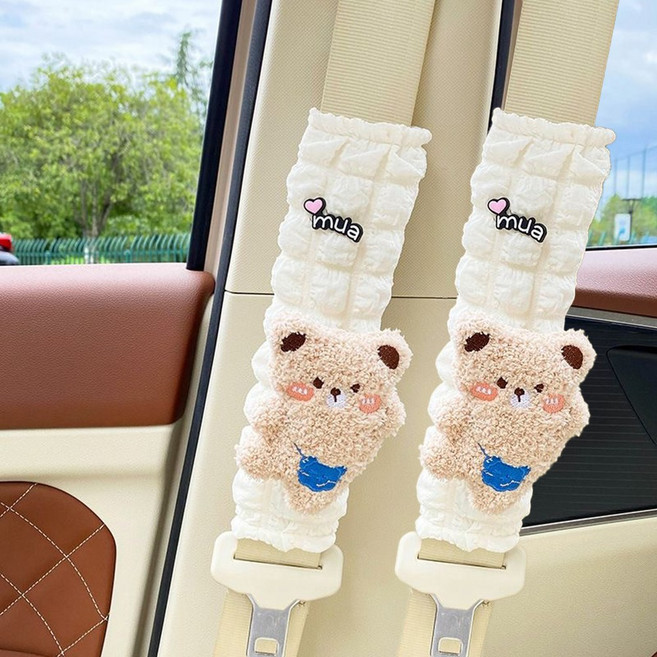 러너즈 턱쓸림 방지 인형 안전벨트 커버, 2개, 브라운 베어