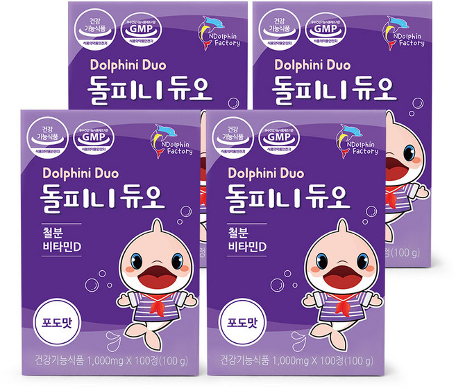 엔돌핀팩토리 돌피니듀오 유아 철분 + 비타민D, 100정, 4개