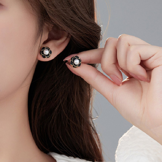 실버925 플라워 진주 봄 꽃 빈티지 스터드 귀걸이