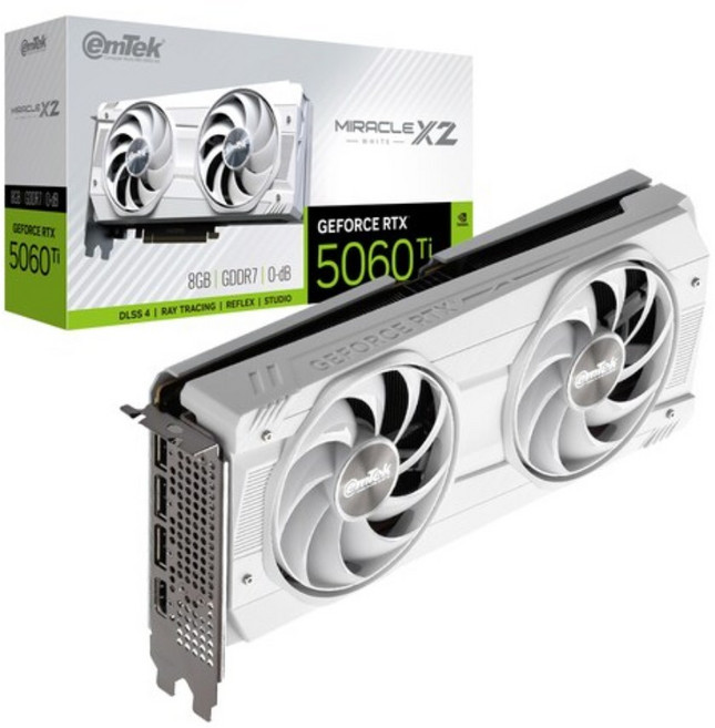 EMTEK 이엠텍 GEFORCE RTX 5060 Ti MIRACLE X2 WHITE D7 8GB NVIDIA 그래픽카드 VGA