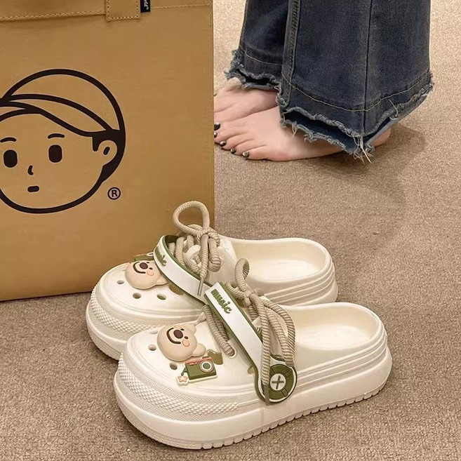 FINE ART 여성 푹신한 경량 EVA 다용도 키높이 캐주얼 통굽 슬리퍼