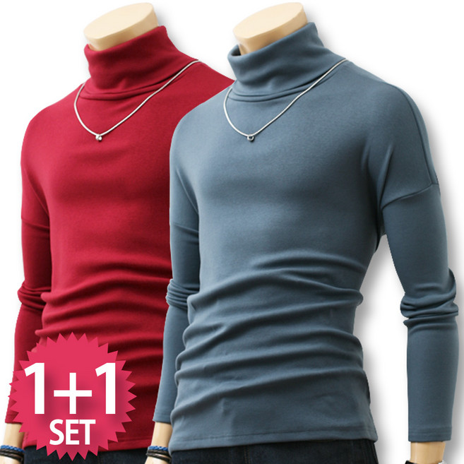 블루포스 빌에트 1+1세트 남자 폴라티 목티 남성 목폴라 가을 겨울 긴팔 티셔츠 커플티