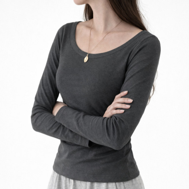 다미타니 국내제작 무지 베이직 셔링 스판 긴팔티 OCZ0982