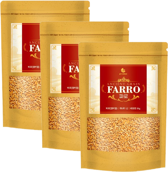 그리닉 통 고대곡물 파로 쌀 엠머밀 저당 저탄수화물, 3개, 1kg