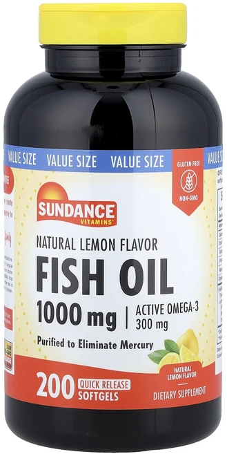 프리미엄상품 Sundance Vitamins 피쉬 오일 천연 레몬 1000mg 빠른 방출 소프트젤 200정 부모님챙기세요, SundanceVitamins피쉬오일천연레몬1000mg, 1개 - 쿠팡