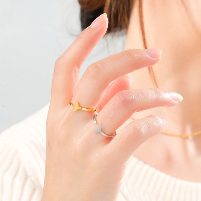 고래꼬리반지 COOLTIME 스테인레스 스틸 고래 물고기 인어 꼬리 여성 반지 쥬얼리 골드 컬러 결혼 기념일 생일 2023 선물