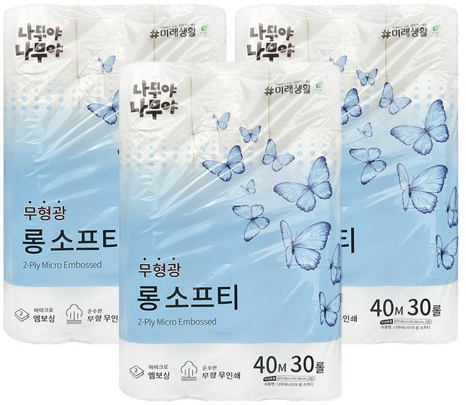 케이에이치커머스 나무야나무야 롱 소프티 2겹, 3개, 30롤, 40m