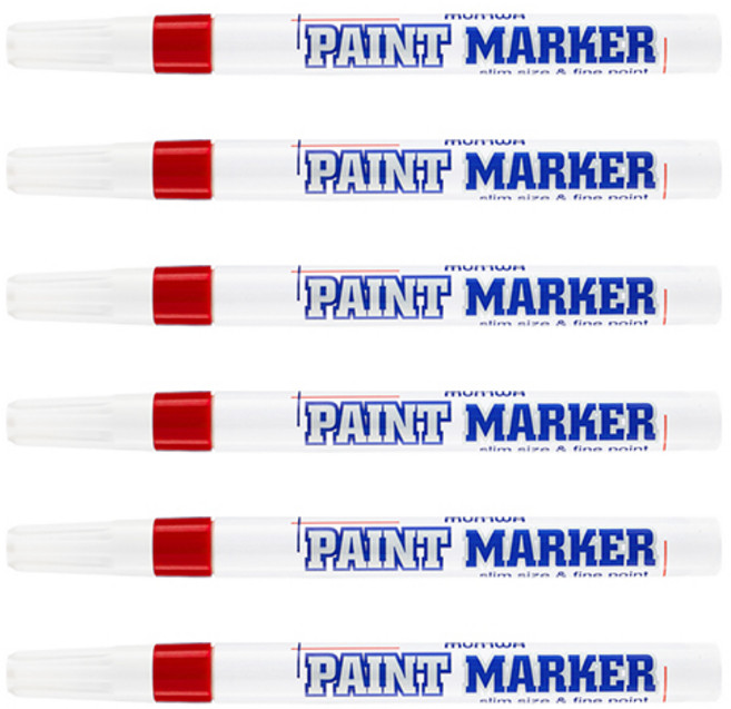 문화 세필 페인트 마카 3mm (PAINT MARKER) / 세필페인트마카 페인트마카펜 문화연필페인트마카 페인트마카세필 얇은페인트마카 흰색페인트마카 페인트마카금색 페인트마카흰색, 6개, 레드