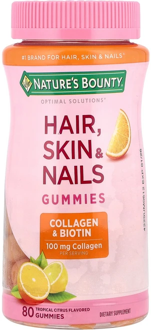 네이쳐스바운티 Nature's Bounty Optimal Solutions® Hair Skin & Nails Gummies Tropical Citrus 80 Gumm - 쿠팡