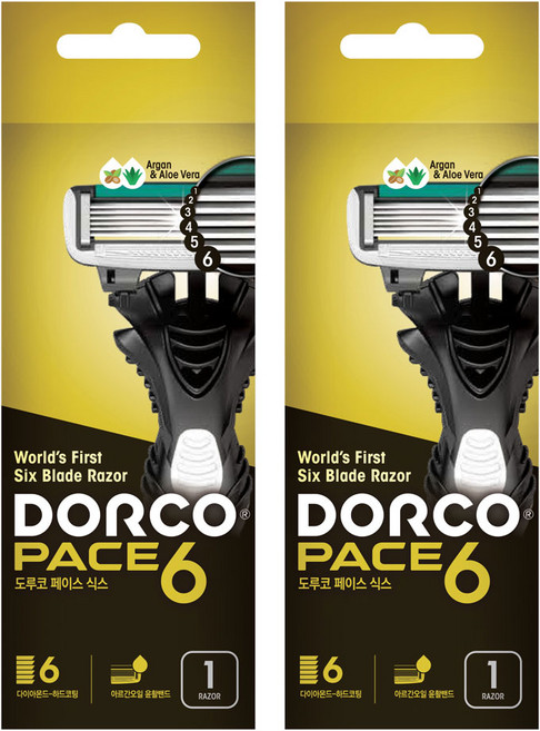 도루코 페이스6 휴대용 6중날 면도기 1p X 2개, 1개입