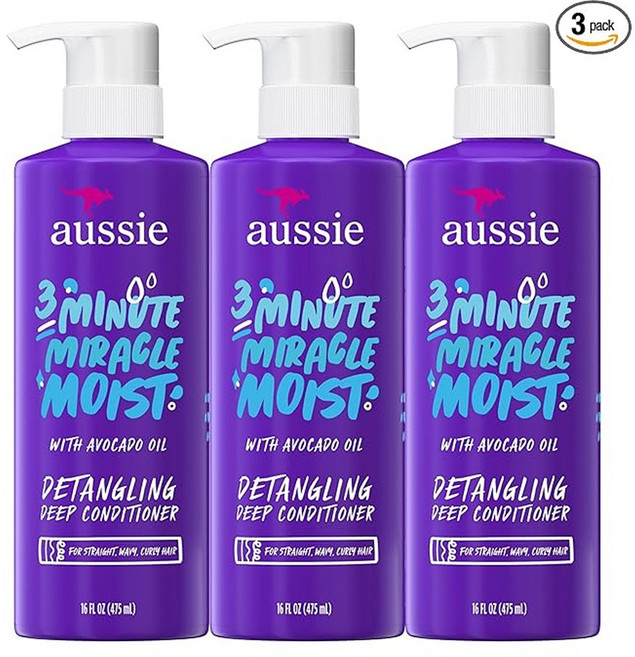 Aussie 3 Minute Miracle Moist Deep Conditioner 오지 3분 미라클 모이스트 딥 컨디셔너, 3개, 473ml