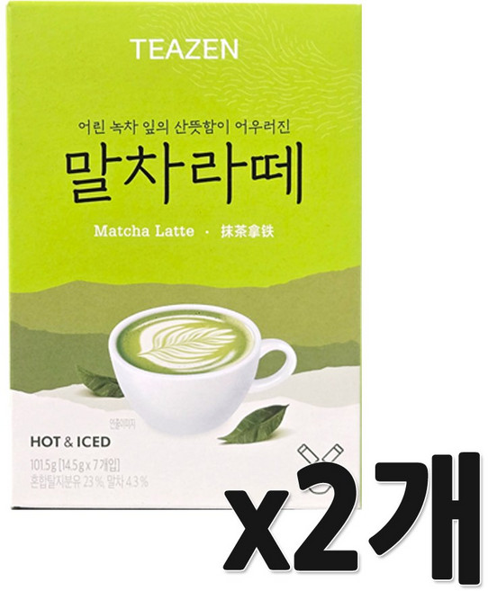 티젠 말차라떼 분말스틱, 14.5g, 7개입, 2개