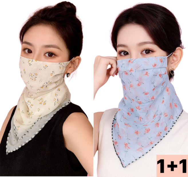 에스핀 쉬폰 멀티 스카프 마스크 1+1 플로랄 골프 등산 햇빛가리개 자외선차단 마스크 스카프