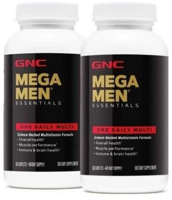 GNC 메가 맨 에센셜 원 데일리 종합비타민 전반적인 건강 및 근육 기능 지원 60 개, 60 카운트(2팩) - 쿠팡