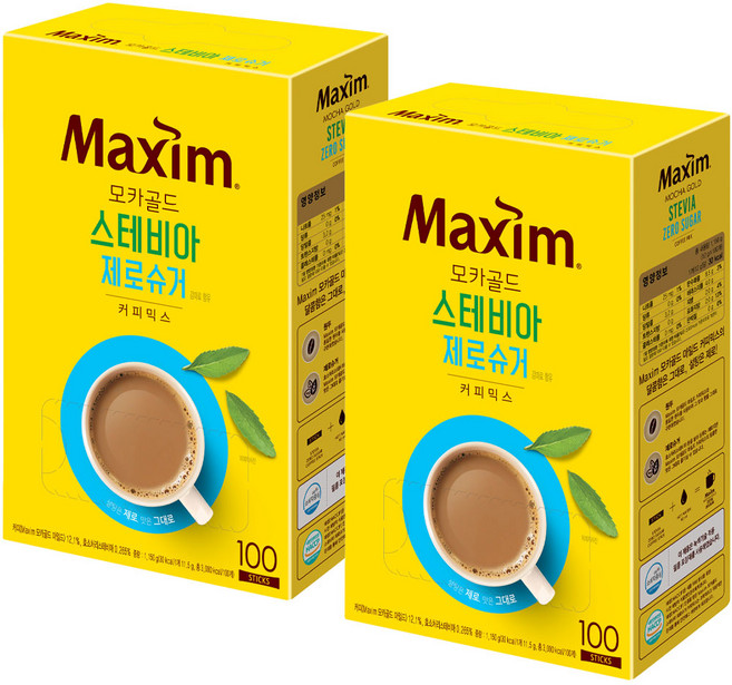 맥심 모카골드 스테비아 제로슈거 커피믹스, 11.5g, 2개, 100개입