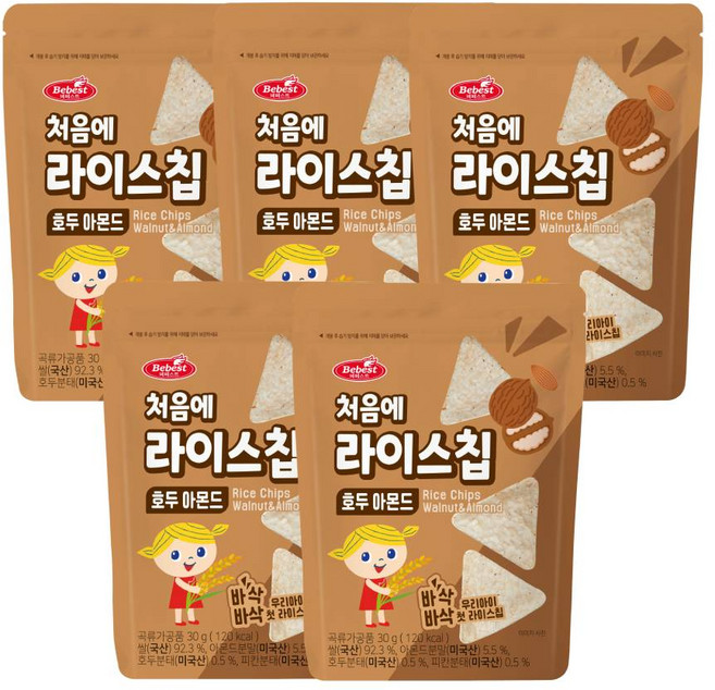 베베스트 처음에 라이스칩 - 호두 아몬드 5개, 호두아몬드, 30g