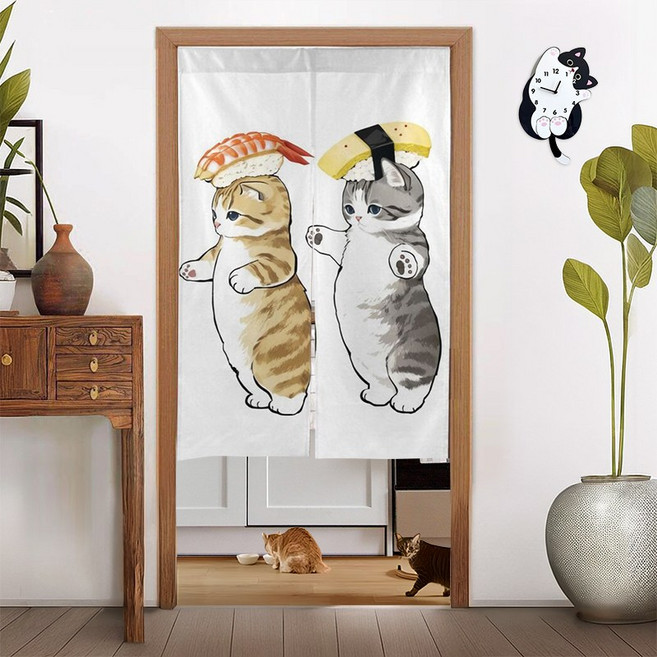 wonderful live 귀여움 폭발 고양이 가리개커튼 방문커튼 분리형 가림막 린넨 도어 커튼