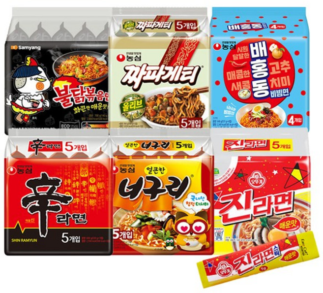 농심 삼양 팔도 멀티라면 신라면5입+너구리매운맛5입+짜파5입+진라면매운맛5입+불닭5입+배홍동4입+틈새라면스프1, 1세트
