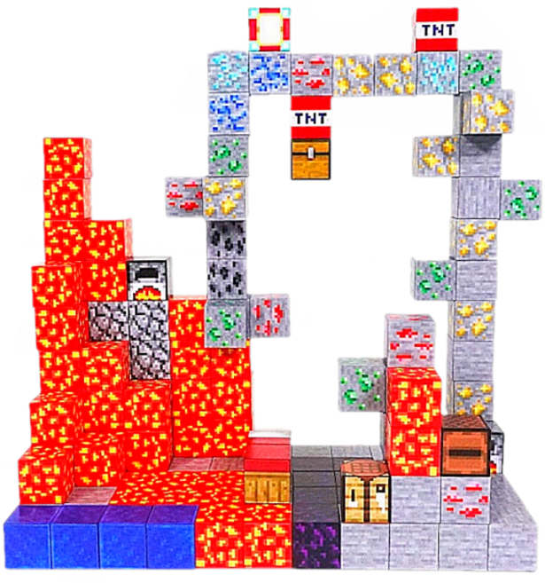 마인크래프트 블럭 자석블록 퍼즐 유아교구 자석놀이 세트 장난감 퍼즐 창의력 생일선물 오늘출발, 용암의광산 143 PCS (랜덤 피규어 4개 증정), 1세트