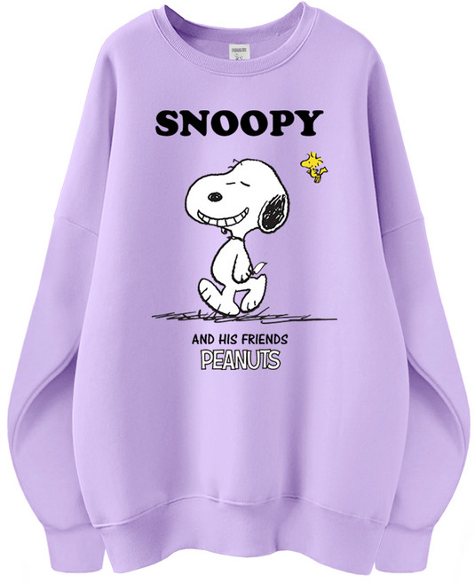 스누피 정품 남녀공용 오버핏 캐릭터 라운드 맨투맨 빅사이즈 데일리 티 루즈핏 커플 티셔츠 남자 여성 롱티 단체티 해피스누피