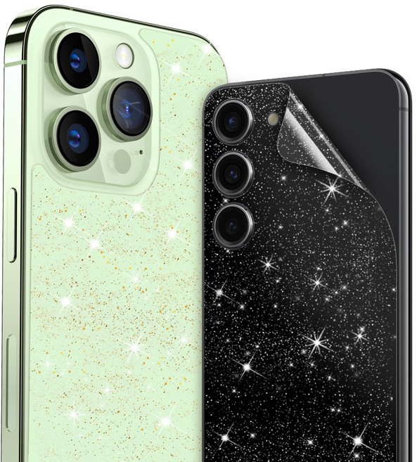 다이아큐브 아이폰 갤럭시 블링블링 글리터 골드펄1매+실버펄1매 투명 후면보호필름 3단간편부착, 1세트